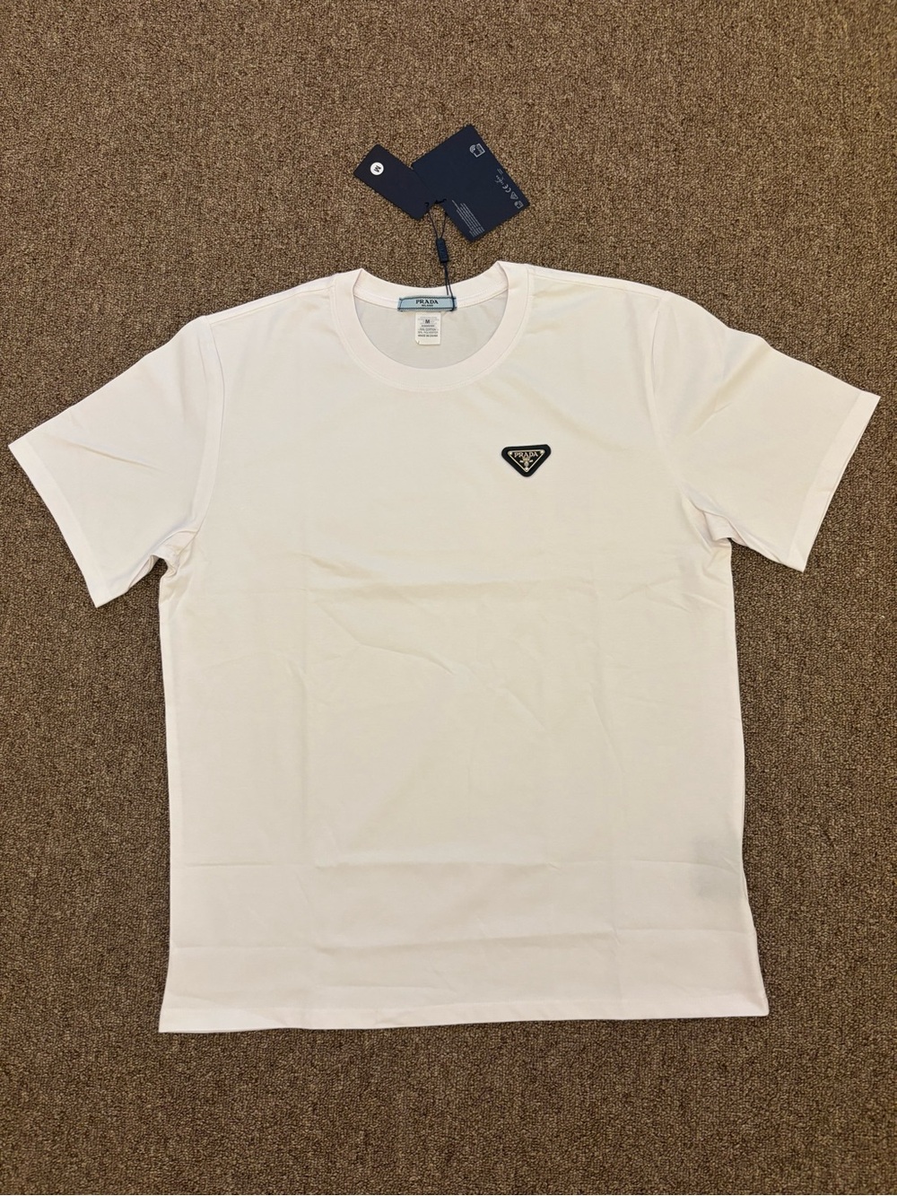 Prada white Short Sleeve T-Shirt with Black Triangle Logo Patch